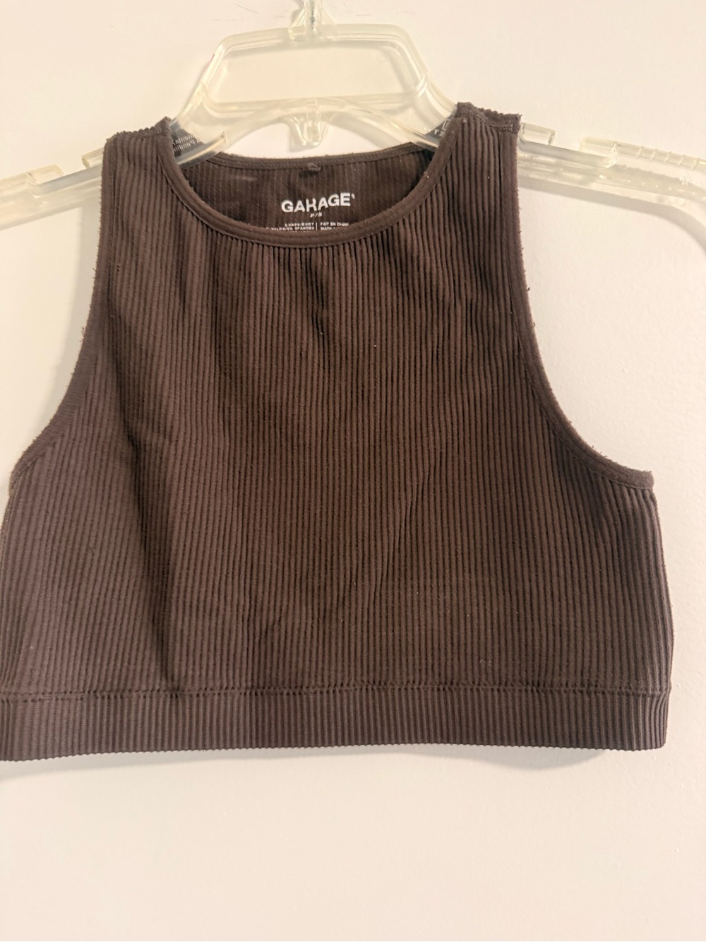 Garage Ribbed Crop Tank Top - Dark Brown